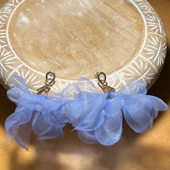 Mesh Blue Flower Statement Earrings - Picture 3 of 8